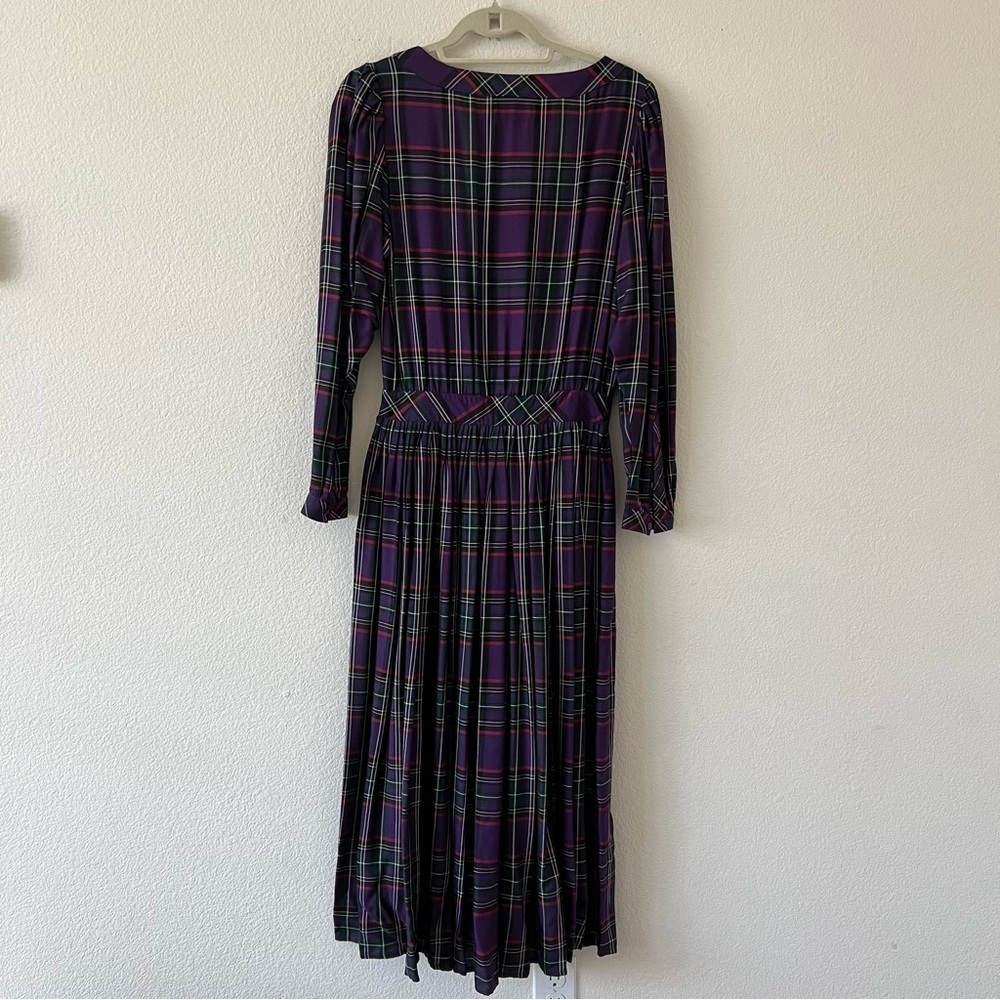 Vintage 80s Eileen West Purple Tartan Plaid Pleated Maxi Dress NWOT Small - Picture 10 of 16